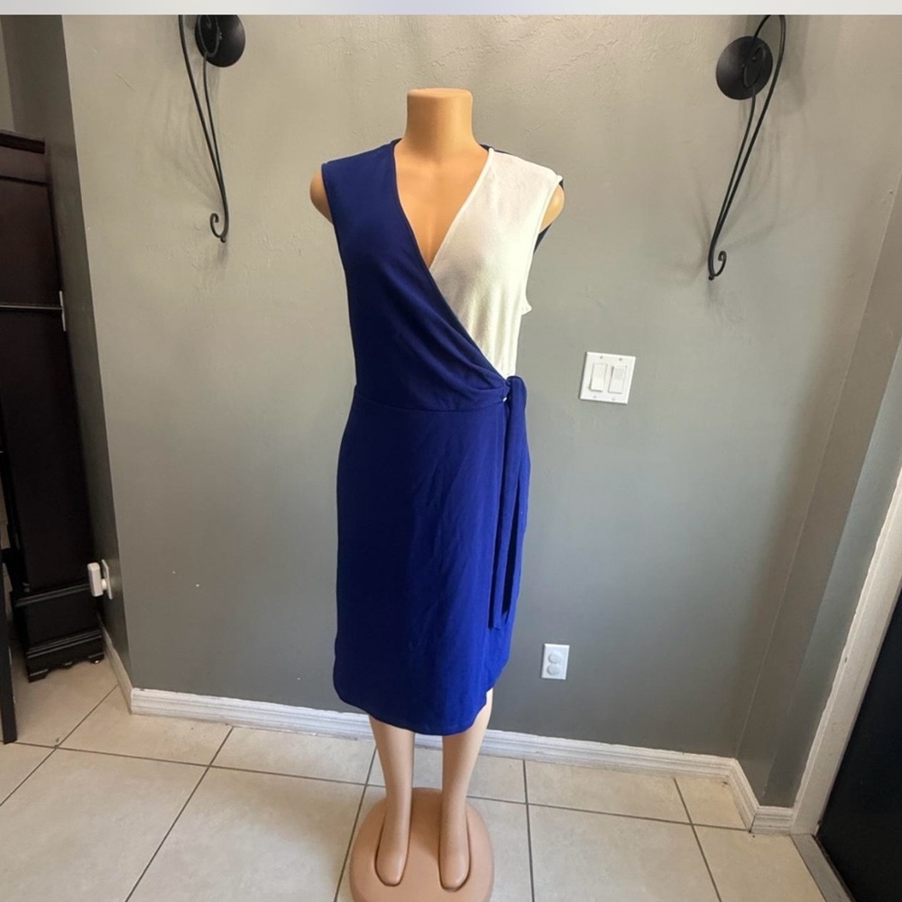 Kasper‎ One Shoulder Blue and White Dress